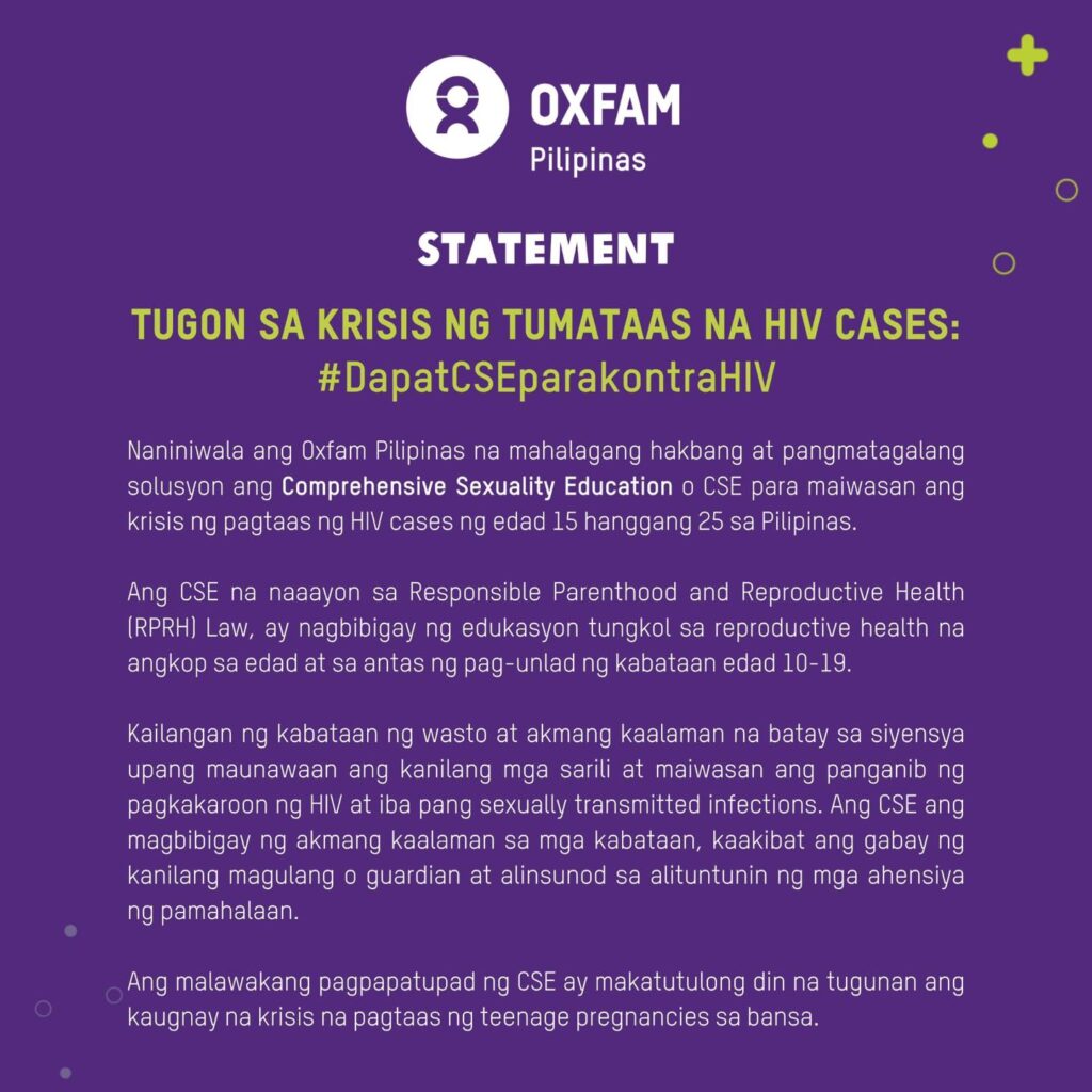 Oxfam Pilipinas statement on the rising HIV cases in the Philippines