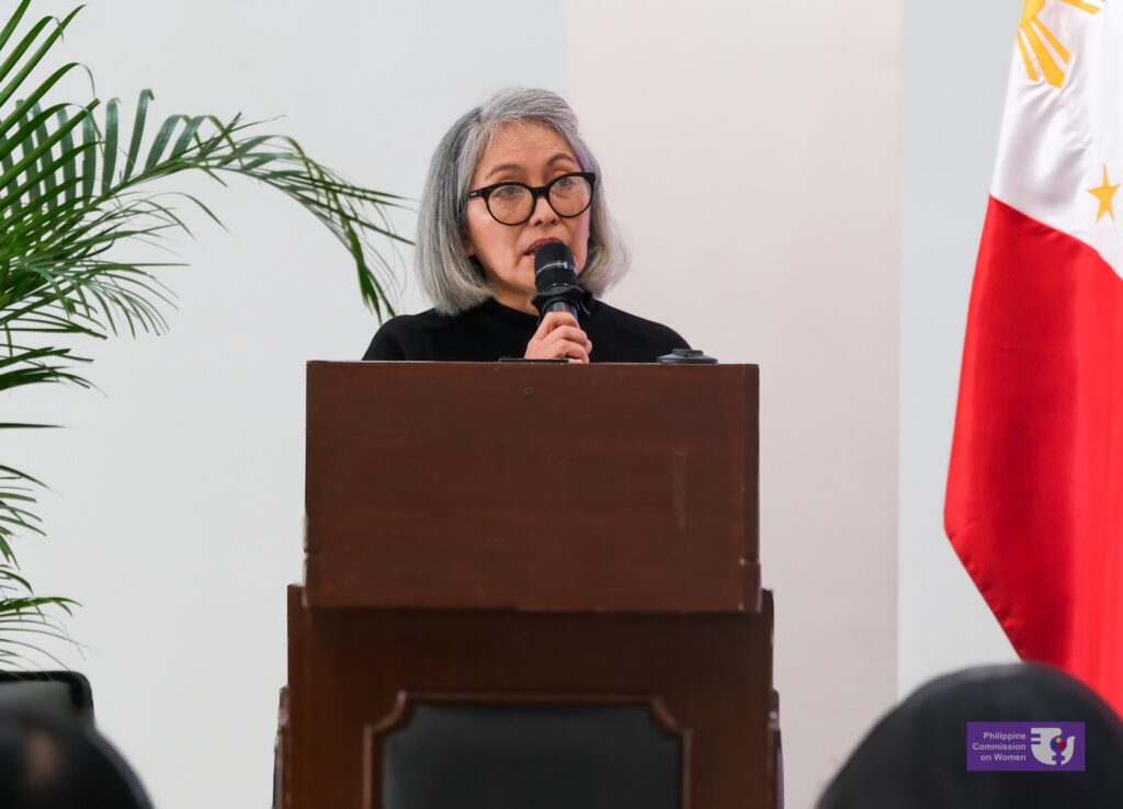Photo of Lot Felizco, executive director of Oxfam Pilipinas, at the Philippine Commission on Women's Priority Legislative Agenda for the 20th and 21st Philippine Congress on November 26, 2025. (Photo and design by Philippine Commission on Women)