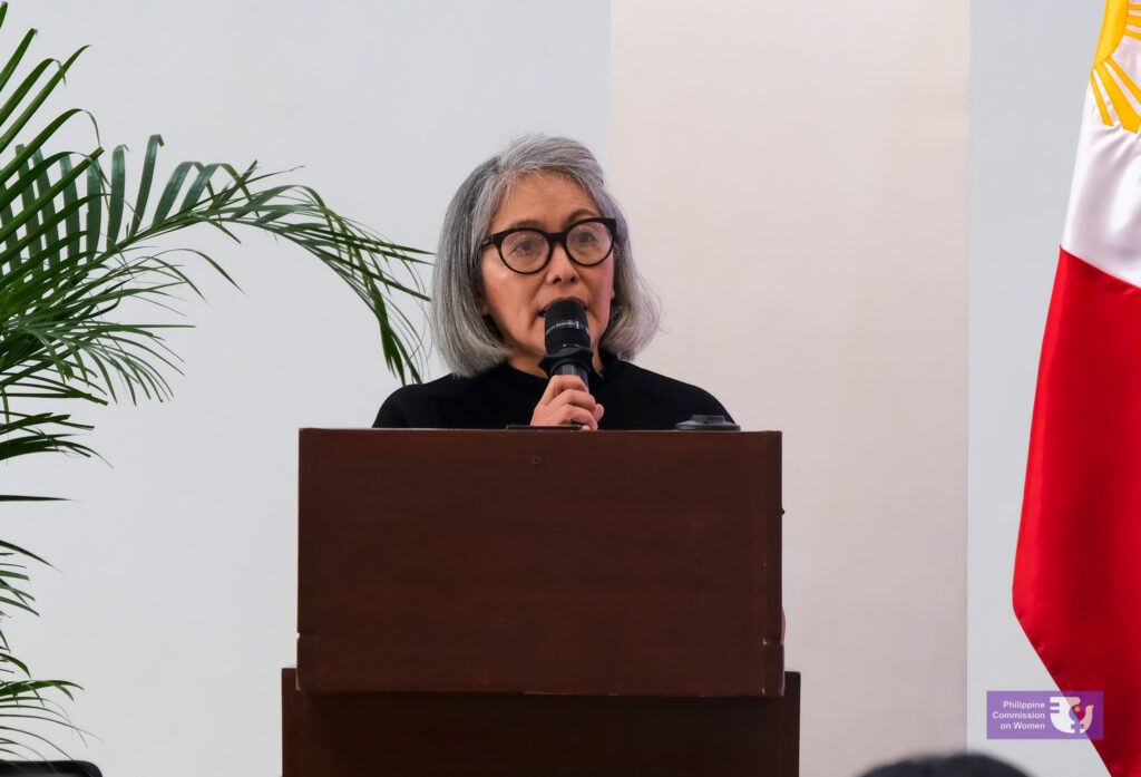 Photo of Lot Felizco, executive director of Oxfam Pilipinas, at the Philippine Commission on Women's Priority Legislative Agenda for the 20th and 21st Philippine Congress on November 26, 2025. (Photo and design by Philippine Commission on Women)