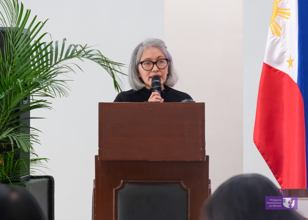 Photo of Lot Felizco, executive director of Oxfam Pilipinas, at the Philippine Commission on Women's Priority Legislative Agenda for the 20th and 21st Philippine Congress on November 26, 2025. (Photo and design by Philippine Commission on Women)