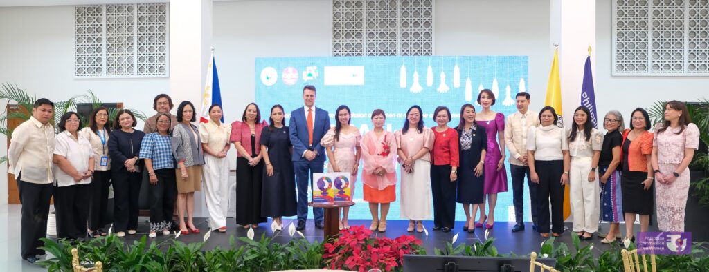 Photo of Lot Felizco, executive director of Oxfam Pilipinas, and fellow guest speakers at the Philippine Commission on Women's Priority Legislative Agenda for the 20th and 21st Philippine Congress on November 26, 2025. (Photo and design by Philippine Commission on Women)