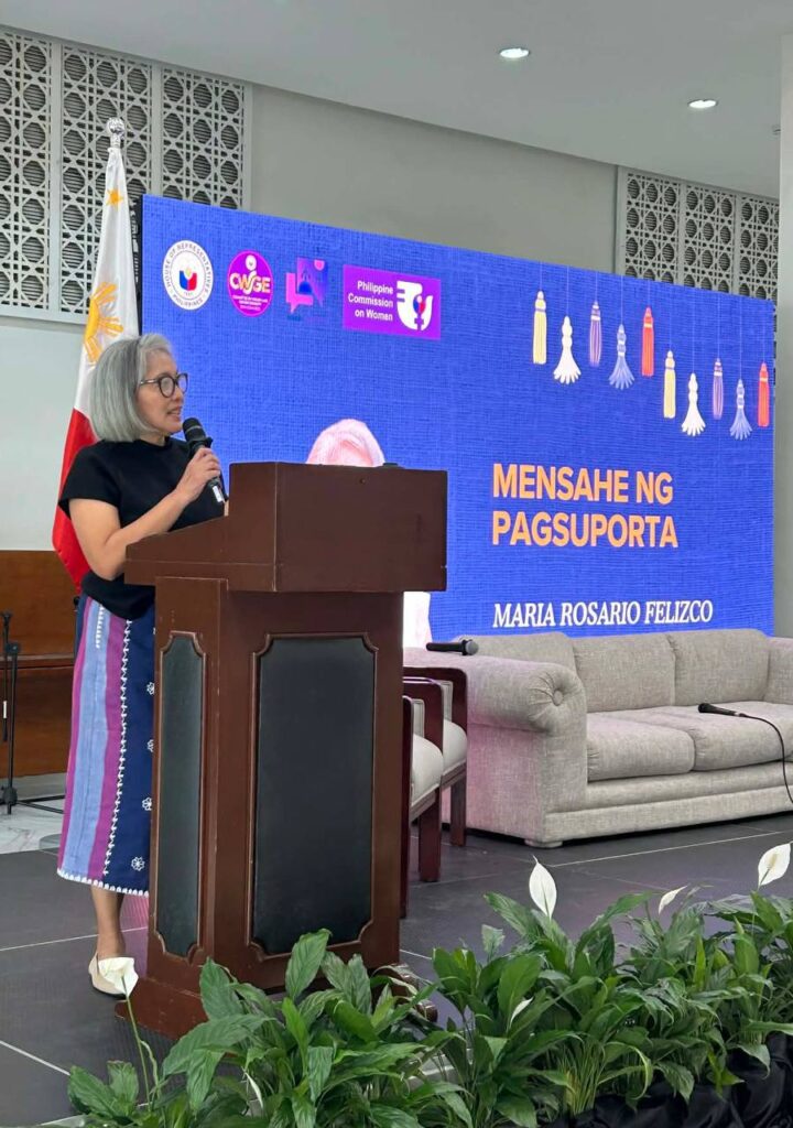 Photo of Lot Felizco, executive director of Oxfam Pilipinas, at the Philippine Commission on Women's Priority Legislative Agenda for the 20th and 21st Philippine Congress on November 26, 2025. (Photo and design by Philippine Commission on Women)