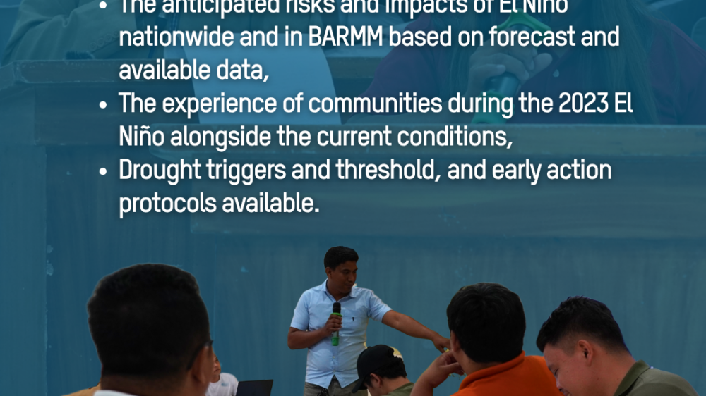 Strengthening the preparedness of LGUs and communities in BARMM, the ACCESS Consortium held “From Warning to Action: Operationalizing El Nino Early Response in BARMM,” a technical briefing for Super El Nino 2026 in Cotabato City. With experts from DOST-PAGASA and Manila Observatory, the activity integrated climate data, forecast and analysis with community observations to map the anticipated risks and impacts of El Niño and align the actions and programs of LGUs in deploying resources before El Niño peaks, reducing potential losses to agriculture, water systems, and public health in BARMM. For info, visit oxfam.org.ph
